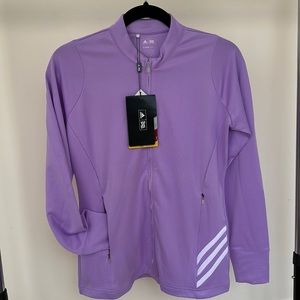 NWT Adidas Sz S ClimaLite zip front jacket with zip pockets, lavender and white